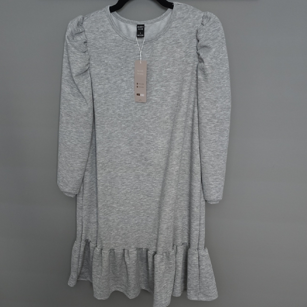 🐚🍂Heather Gray Ruffle-Hem Sweatshirt Dress